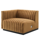 Modway Conjure Modern Channel Tufted Velvet Left-Arm Chair in Cognac Brown