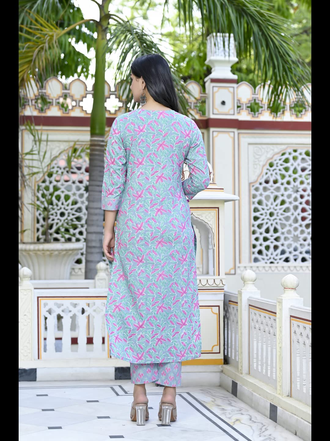 Gosriki Women'S Cotton Blend Printed Straight Kurta With Pant (Tidhara Green-Cmd-Gs_Xl_Green_X-Large),Green,,B0C6GY2F97