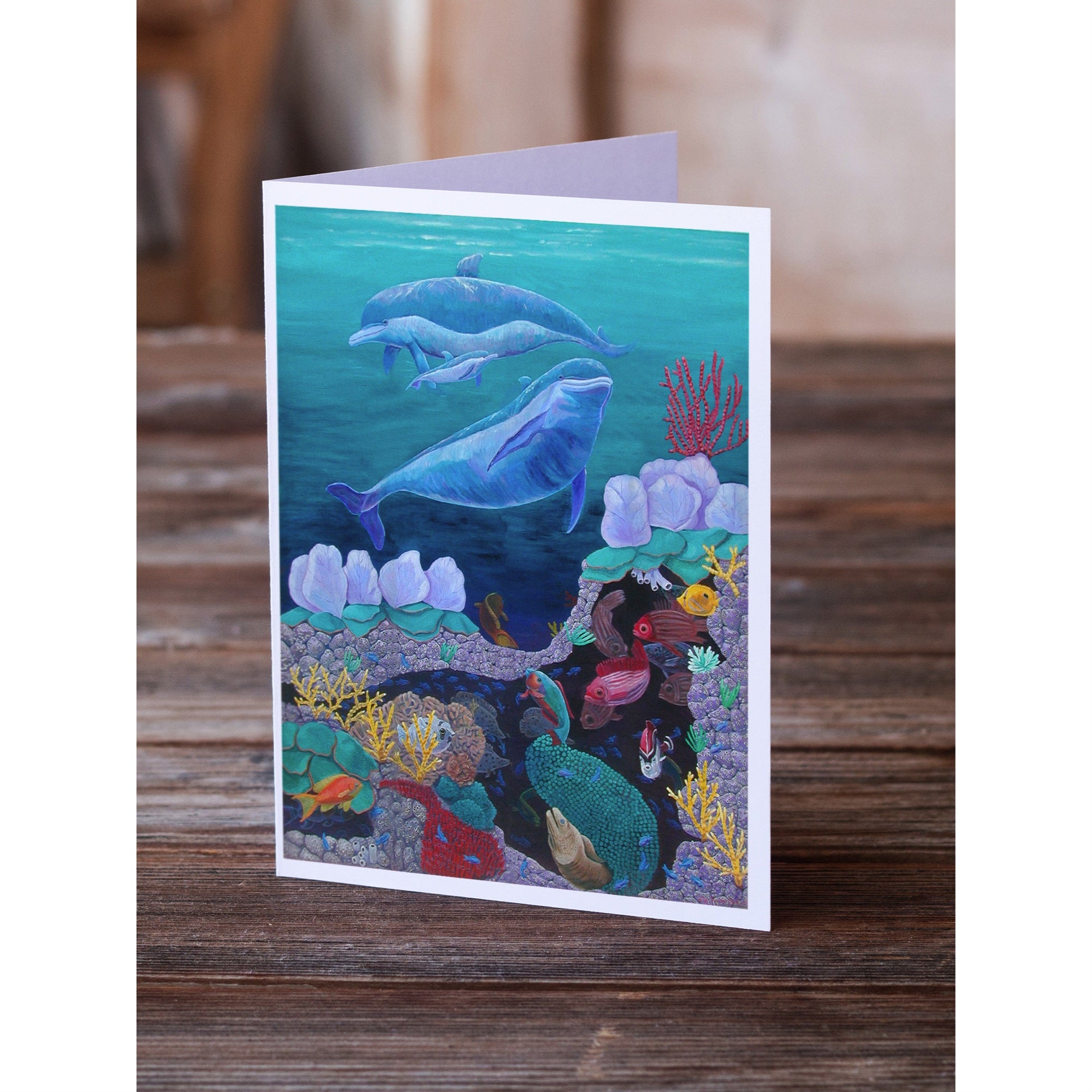 Dolphin Familty Swimming Greeting Cards And Envelopes Pack Of 8