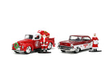 Jada Toys Holiday Rides 1:32 1941 Ford Pickup & 1957 Chevy BelAir Diecast Car with 1.65 Santa Claus & Mrs. Santa Claus Figu