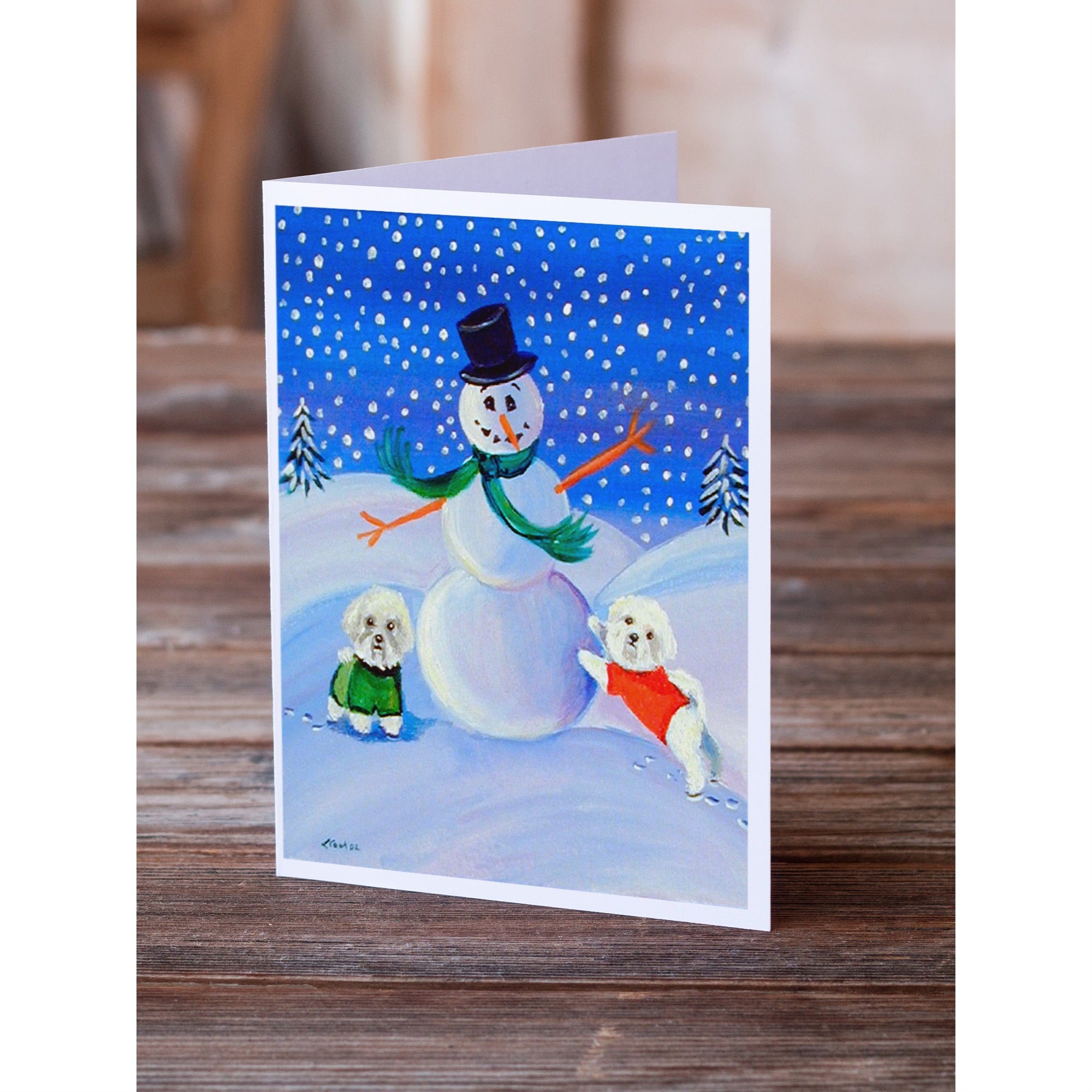 Snowman Bichon Frise Greeting Cards And Envelopes Pack Of 8