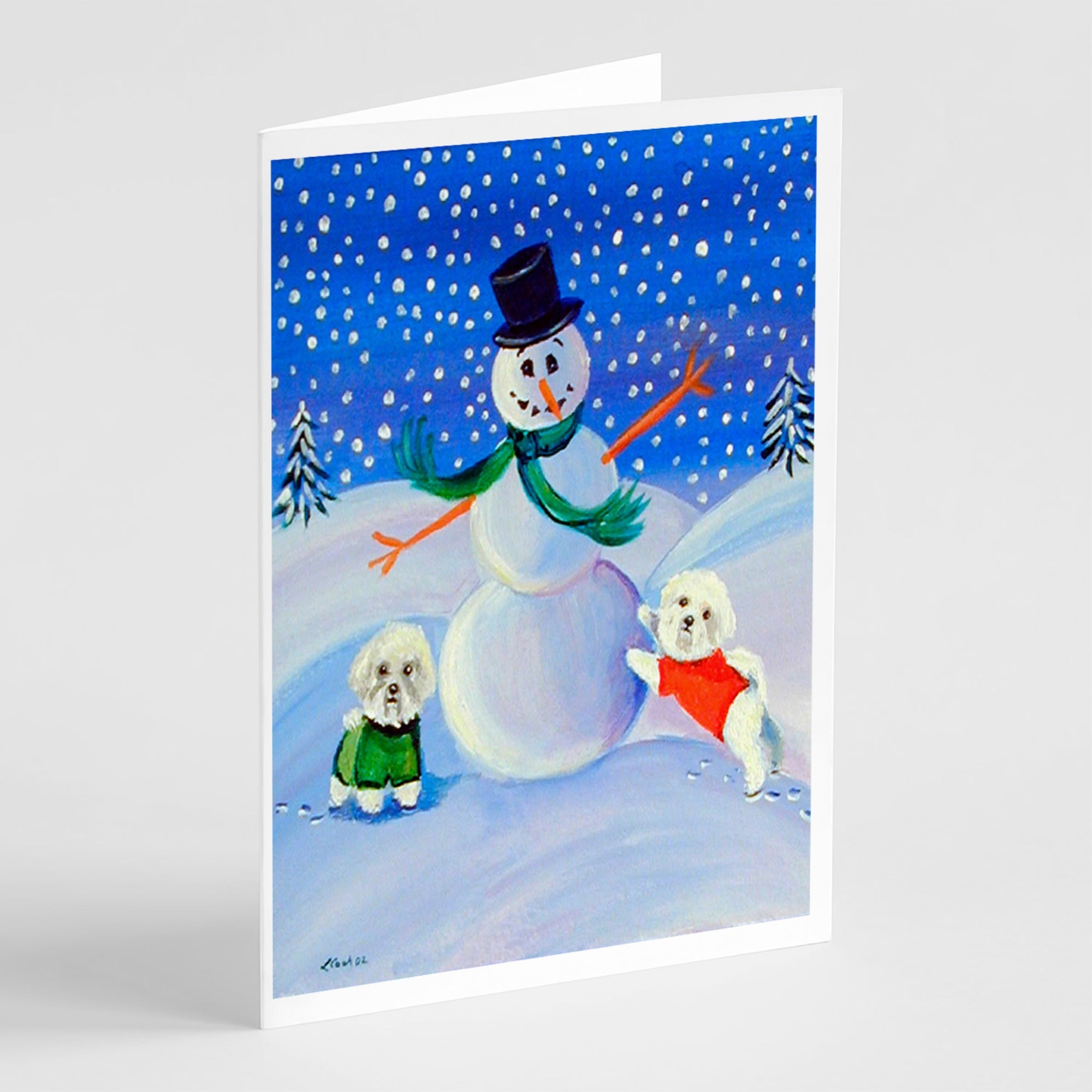 Snowman Bichon Frise Greeting Cards And Envelopes Pack Of 8