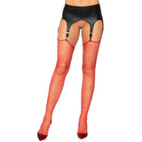 Rhinestone Fishnet Stockings. - O/S / Red