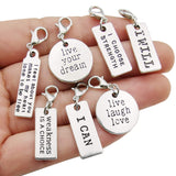 WOCRAFT 20pcs Craft Supplies Handmade Assorted Antique Silver Inspiration Words Dangle Charms Pendant with Lobster Clasp for Jew