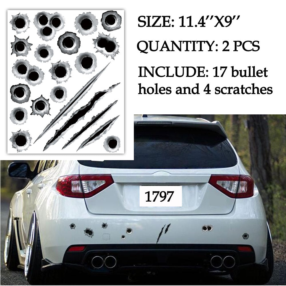 1797 Car Stickers Decals Bullet Holes 3D Sticker Scars Scratches Car Accessories Decoration Waterproof Trucks Vehicle Fade Funny