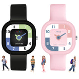 Spiky Analog Watch For Kids Combo ( Black & Pink) | Water Resistant & Lightweight | Durable, Soft Silicone Strap | Stylish Unise