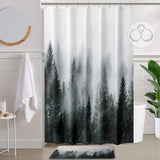 ORTIGIA 54x78 Misty Forest Stall Shower Curtain for Small Bathroom, Dark Green Narrow Nature Woodland Curtain Set with Hooks, Wa
