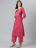 Anni Designer Women'S Cotton Blend Printed Straight Kurta With Palazzo (Pimpli) Pink,Pink,2XL,Cotton Blend,Straight,Kurta