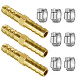 YuanTenhwy 3 PCS Solid Brass 3/8 3/8(10mm) Barbed Hose Fittings with 7 PCS Pipe Clamps, Hose Repair Kit,For Water/Air/Oil/Gas/F