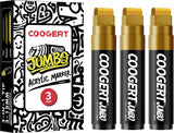 Coogert 3Pcs Gold Jumbo Poster Markers, 15MM Thick Permanent Acrylic Graffiti Markers, Wide Tip Paint Marker for Canvas, Posters