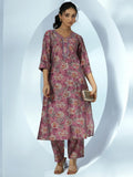 Libas Womens Printed Silk Blend Co-Ord Set For Women Mauve S 49007