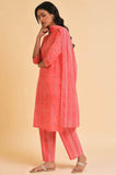 W For Woman Geometric Knee Length Cotton Woven Women'S Kurta Pant Dupatta Set (Red,Large)
