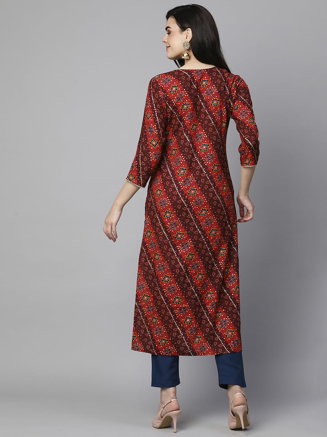 Gosriki Women'S Cotton Blend Straight Printed Kurta With Pant Set (Badiya Red-Nw-Gs_Xl_Red_X-Large),Red,,B0CJJVDQNB