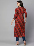 Gosriki Women'S Cotton Blend Straight Printed Kurta With Pant Set (Badiya Red-Nw-Gs_Xl_Red_X-Large),Red,,B0CJJVDQNB