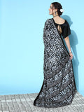 Satrani Women'S Chiffon Crepe Printed Saree With Unstitched Blouse Piece (3814S322N_White & Black & Grey4)