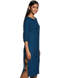 W For Woman Ink Blue Casual Solid Print Cotton Blend Straight Kurta_20Few13783-213746_S