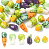 Ipotkitt 24 pcs 6 Styles Famille Rose Porcelain Vegetable Theme Beads Food Eggplant Carrot Corn Cabbage Spacer Bead for DIY Jewe