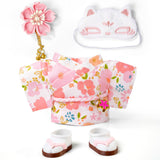 17cm Doll Clothes,Outfit Accessories Kimono Set for 6.7inch Dolls Girls, Kawaii Chic Designer Style Flower Hairbow+Pink Clothing
