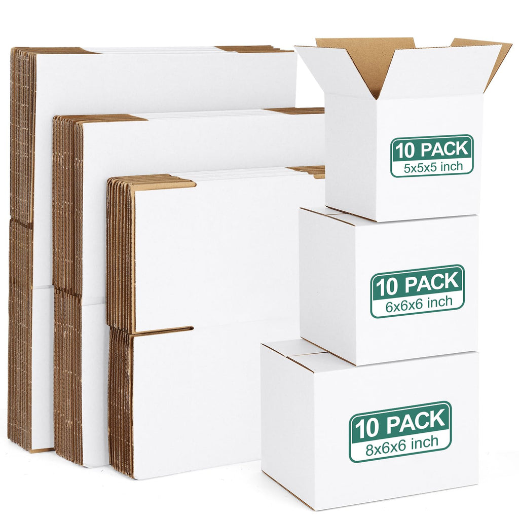 Eupako 30 Pack Small Shipping Boxes Assorted Sizes, White Corrugated B ...