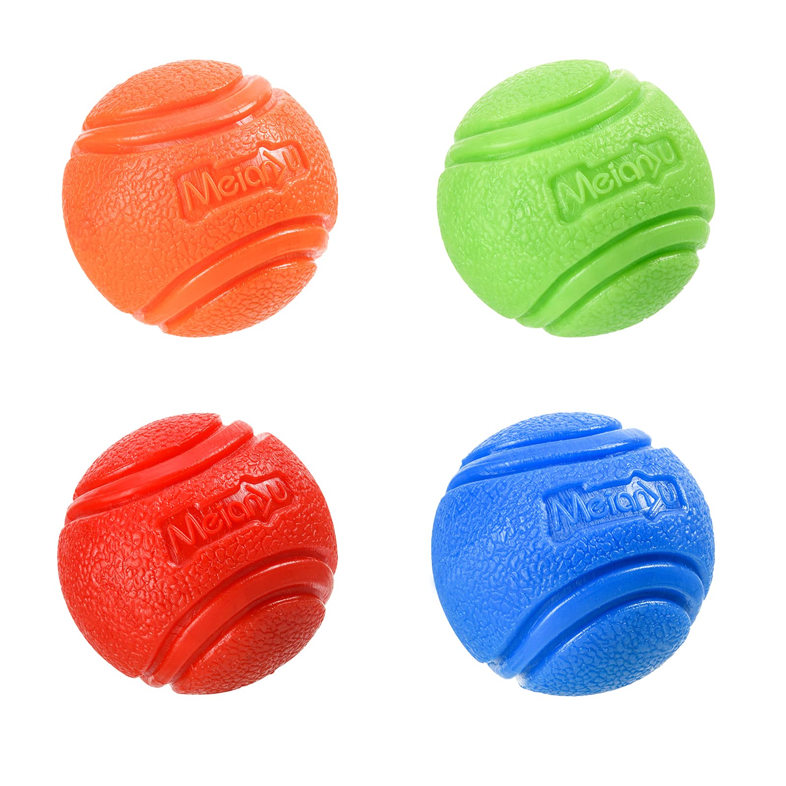 Vitalili Dog Toy Balls, 4 PCS Rubber Ball Set, Chew Resistant, High Bounce, Textured Design for Teeth Cleaning, Dog Training, Sm