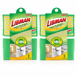 Libman Power Scrub Dots 2in1 Kitchen & Bath Sponges, 4 Total Sponges (2Pack, Pack of 2), NonScratch Scrub Sponge, Microfiber