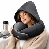 Bigsmall Hooded Travel Neck Pillow For Adults | Soft Ergonomic UShape Neck Support Pillow With Hood | Comfortable Memory Foam S