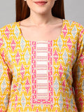 Anni Designer Women'S Cotton Blend Printed Straight Kurta With Pant (Jinki-Yellow_Xxl_Dark Blue_Xx-Large),Yellow,2XL,Cotton Blend,Regular,Pants