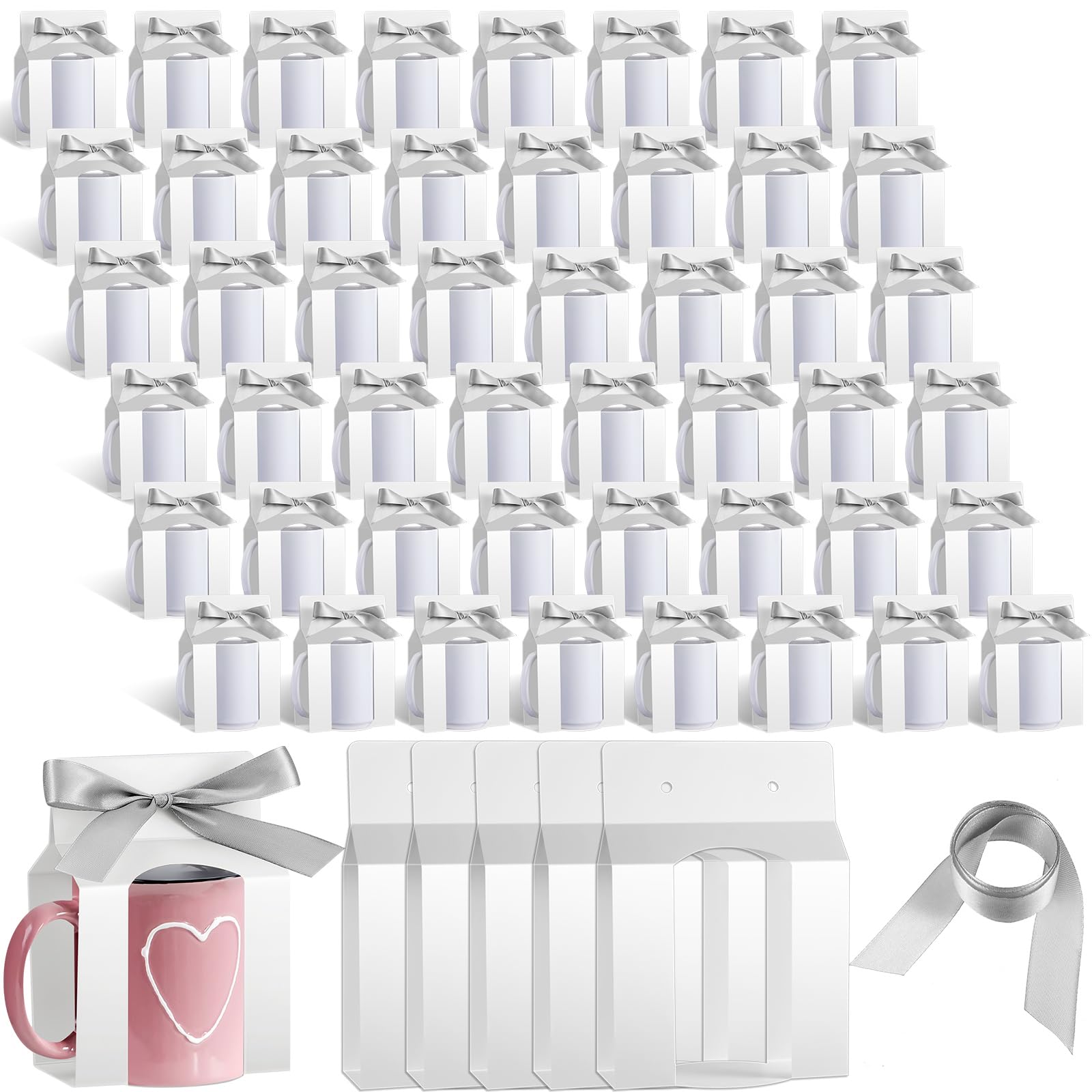 Kosiz Mug Boxes Sublimation Coffee Mugs Gift Bags with Window Packaging Storage Box for Shipping Selling Chirstmas Gift Packagin