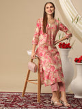Anni Designer Women'S Cotton Blend Straight Printed Kurta With Pant (Nissu Pink-Nj_Xl_Pink_X-Large),Pink,XL,,,