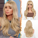 BARSDAR Beige Blonde Layered Wig with Bangs - 20 Inch Blonde Layered Wig with Bangs for Women - Natural Looking Soft Wavy Synthe