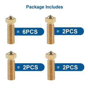 ALAMScN 12PcS V6 Volcano Brass Nozzle Kit 02mm 04mm 06mm 08mm Extra Extruder Nozzles 04mm M6 175mm Filament for 3D Printer Part