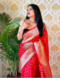 Sugathari Womens Banarasi Saree Pure Kanjivaram Silk Saree Soft New Ladies 2023 Design Wear Pattu Sarees Latest Cotton Party Sari Collections With Blouse Piece For Wedding Sadi (Pari S-4 Red)