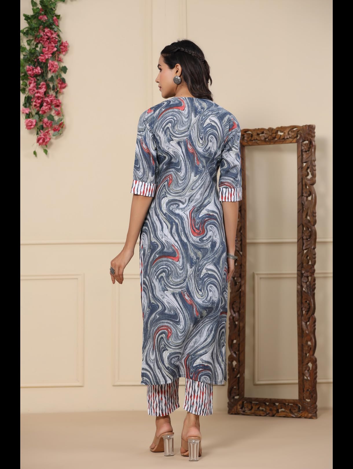 Gosriki Women'S Cotton Blend Printed Straight Kurta With Pant (Charan-Grey-Gs_Xl_Grey_X-Large),Grey,,B0CDPWLKMK