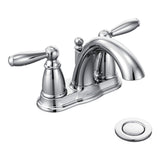 Moen Brantford Chrome TwoHandle LowArc Traditional Centerset Bathroom Faucet with Drain Assembly, 6610