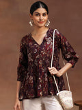 Libas Women'S Silk Blend Printed A-Line Kurti (29114Or_Burgundy Burgundy 2Xl