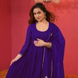 Anni Designer Women'S Rayon Blend Anarkali Solid Kurta With Pant & Dupatta (Jaynti Begani-Vks01_Xxl_Begani_Xx-Large),Begani,2XL,,,