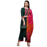 Gosriki Women'S Rayon Solid Straight Kurta Palazzos And Dupatta (My-Hit-New-Green_Small),Green,,B09B3FZKX1