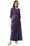 W for Woman Purple Insta Saree Dress with Embroidered Belt_22AUW18050-120238_L