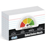 Chell Extra Heavyweight Ruled Index Cards 3x5 Inch, No Bleed-Through, 200 Count, Ruled Front and Blank Back, 85 lb. Cover Weight