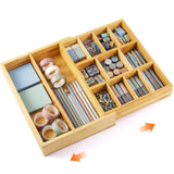 Bamboo Sliding Desk Drawer Organizer 9'' up to 17.9'' x 12'' x 2.2'' Expandable Office Desk Accessories Supplies Tray with 11 Co