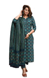 LookMark Women's Printed Cotton Blend Straight Kurta Pant Dupatta Set - Stylish Ethnic Wear for Women (AZ-LM-OG-KS2116-S) Green