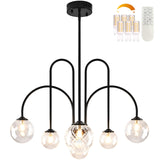 Bagood Black 6-Light Globe Pendant Lights Mid Century Modern Chandelier 29.5Sputnik Chandelier with Clear Glass Globe Shade 