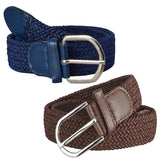 Veteran Stretchable Braided Cotton Belt For Man Women, Ladies Belt,Brown And Blue, Color Combo Of 2 Pcs