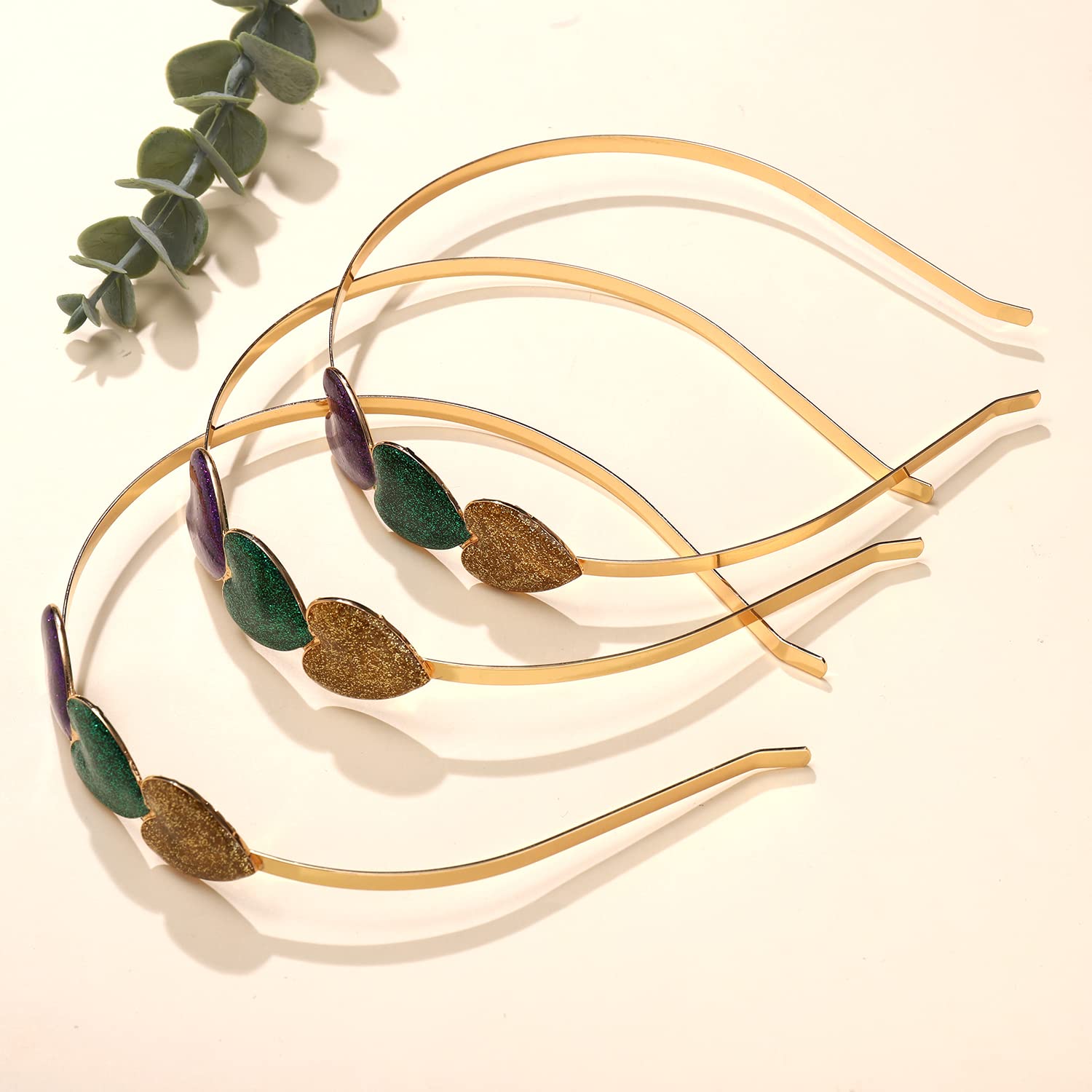 boderier 3Pack Mardi Gras Headband for Women Purple Green Gold Glitter Mardi Gras Hairband Hair Accessories(Green,Purple,Purple