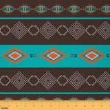 Boho Grid Fabric By The Yard, Aztec Upholstery Fabric, Bohemian Navajo Ethnic Retro Exotic Western Tribal Decorative Fabric Teal