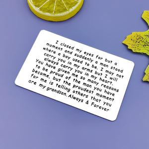 Jielahua Grandson Gifts from Grandma Grandpa Inspirational Gift for Grandson Engraved Wallet Insert Card Motivational Gifts Grad