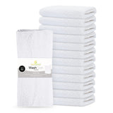 GOLD TEXTILES 12 Pack Economy White Washcloths Set (12x12 inches) - Cotton Blend Commercial Grade Cleaning Rags, Quick Drying & 