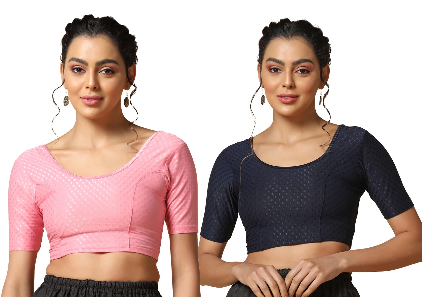 Toplot Cotton Blend Lycra Stretchable Readymade Blouses Pack Of 2 (Combo-5058-Bbp-Nvy-34),Baby Pink-Navy Blue,34,B0CV58PBDN