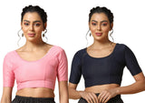 Toplot Cotton Blend Lycra Stretchable Readymade Blouses Pack Of 2 (Combo-5058-Bbp-Nvy-40),Baby Pink-Navy Blue,40,B0CV58GPZ6