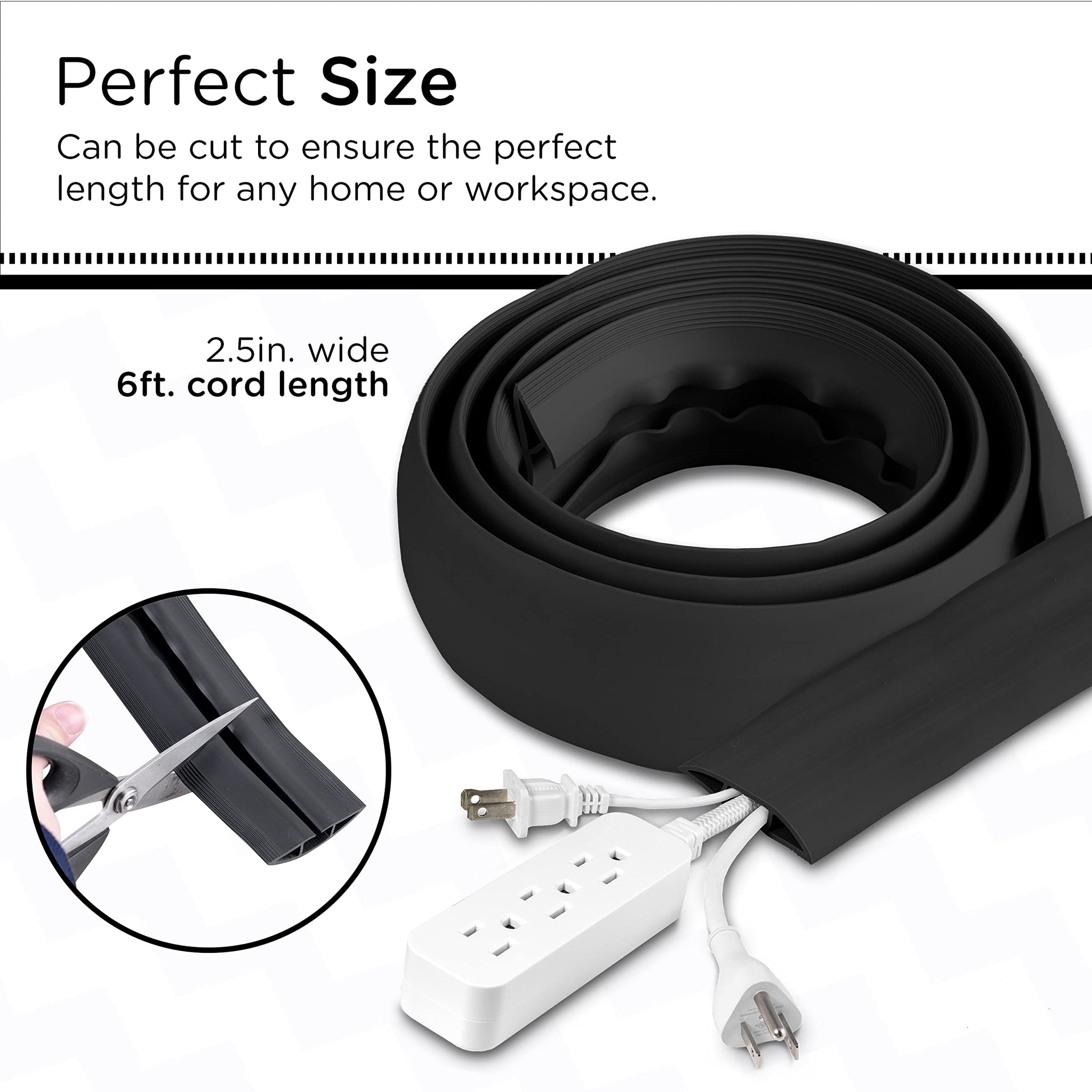 Cordinate 6ft Floor Cord Cover, Cable Protector, Hide Extension Cords, Protect Cords, Prevent Cable Trips, Heavy Duty Cord Hider